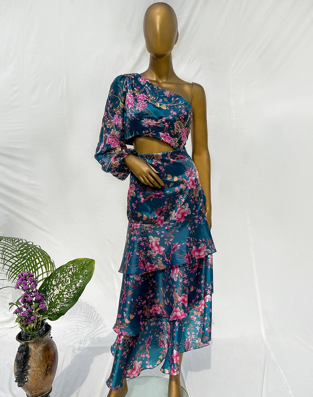 Teal Fiesta Side-cut Dress