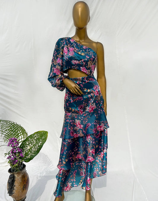Teal Fiesta Side-cut Dress