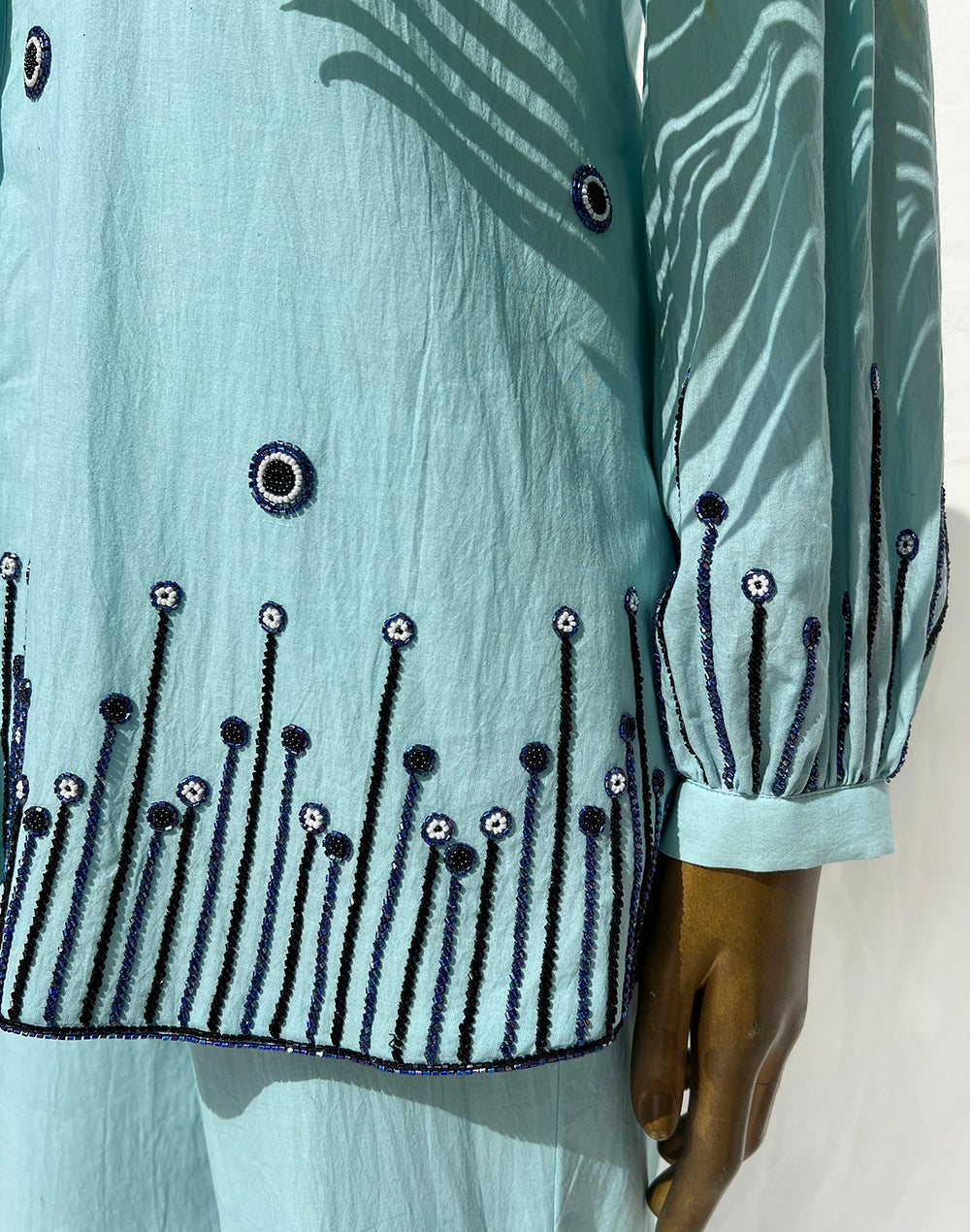Studded Gathered Collar Shirt Set
