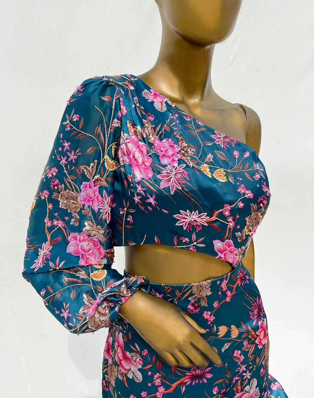 Teal Fiesta Side-cut Dress