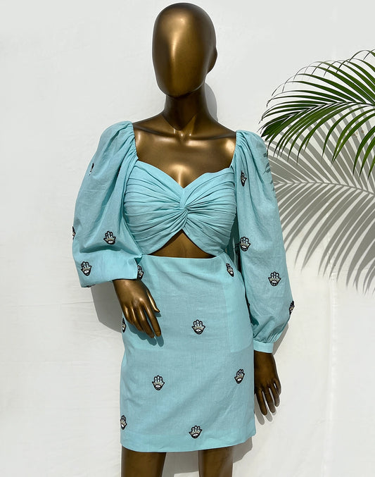 Chic Blue Knotted Short Dress