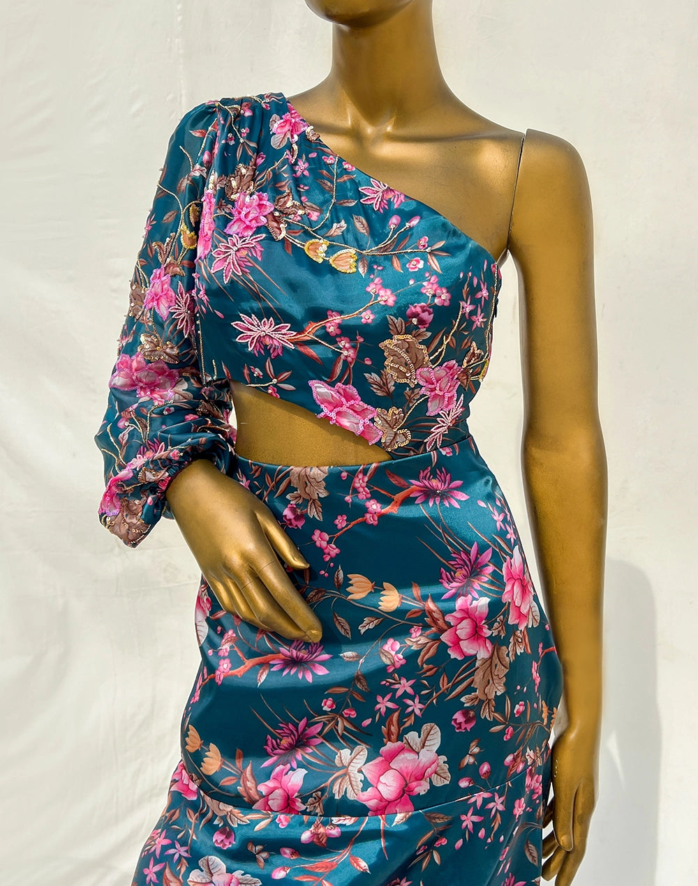 Teal Fiesta Side-cut Dress