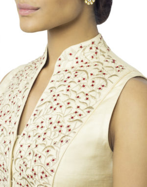 Embroidered Beige Jacket with Trousers