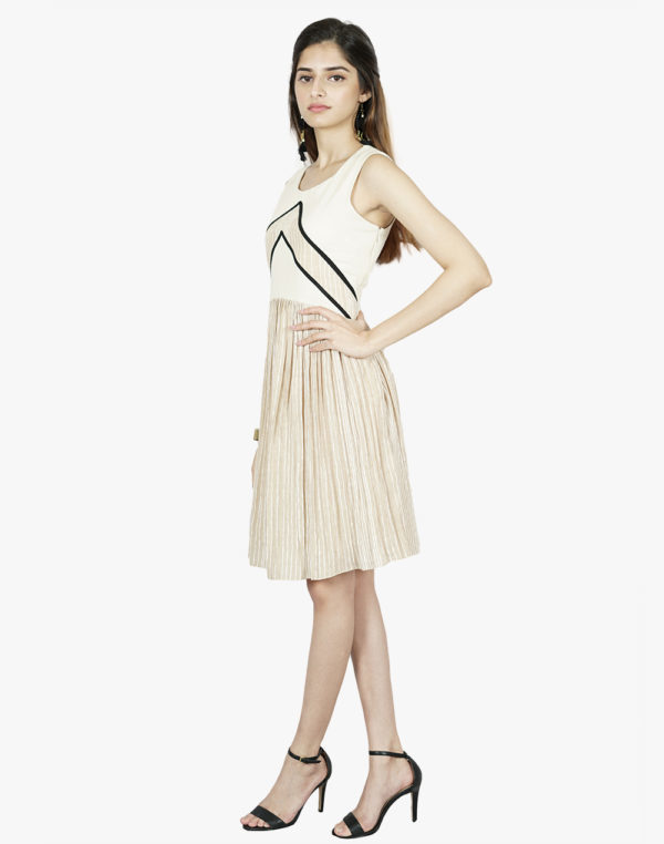 Ivory & Beige Abstract Patchwork Short Dress