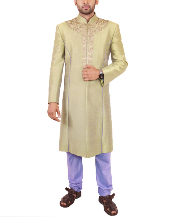 Green With Golden Embroidered Sherwani