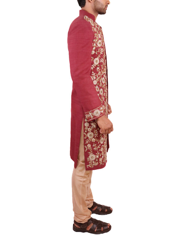 Rust with one-side embroidered Sherwani