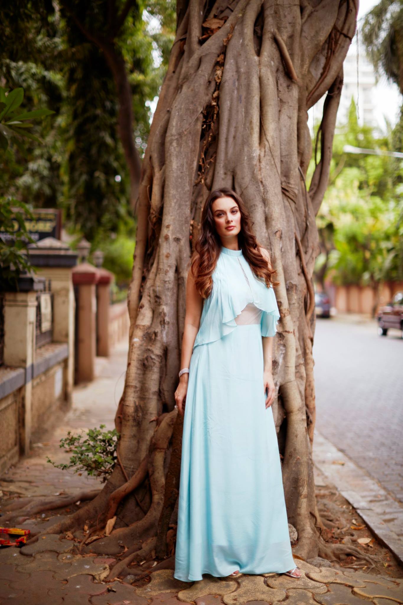 Evelyn Sharma in Light Blue Dress