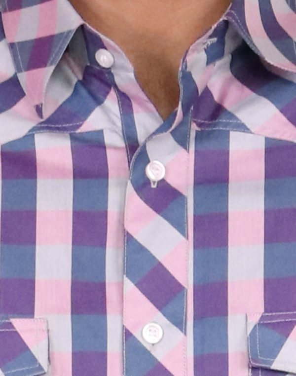 Blue Pink Checkered Print Shirt