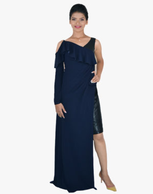Blue Black Sequence One-Shoulder Gown