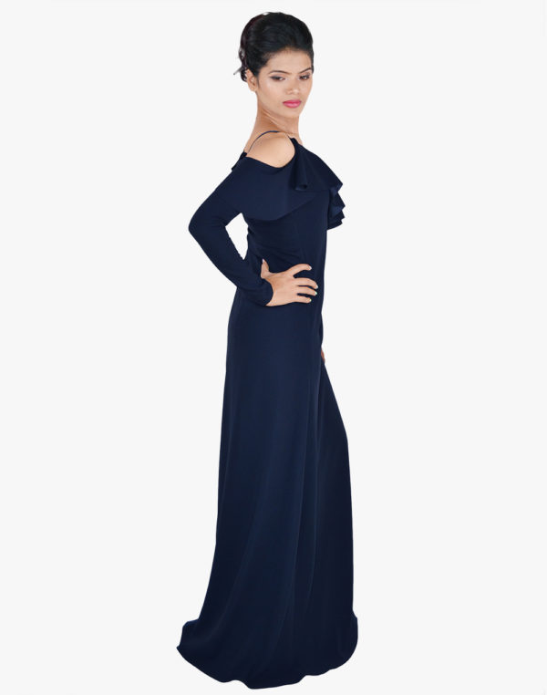 Blue Black Sequence One-Shoulder Gown