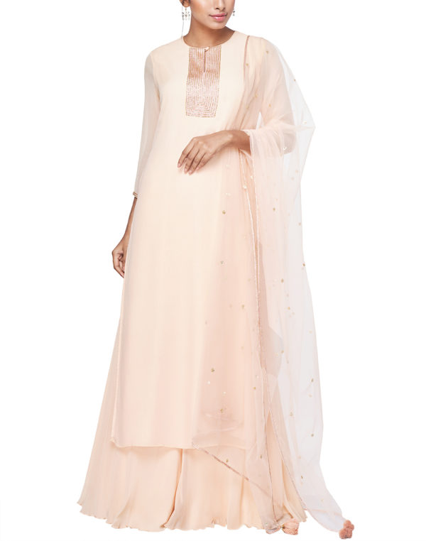 Embroidered Kurta with Palazzo and a Dupatta