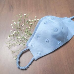 Denim Blue Pleated Embroidered Mask