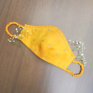 Turmeric Yellow Pleated Embroidered Mask
