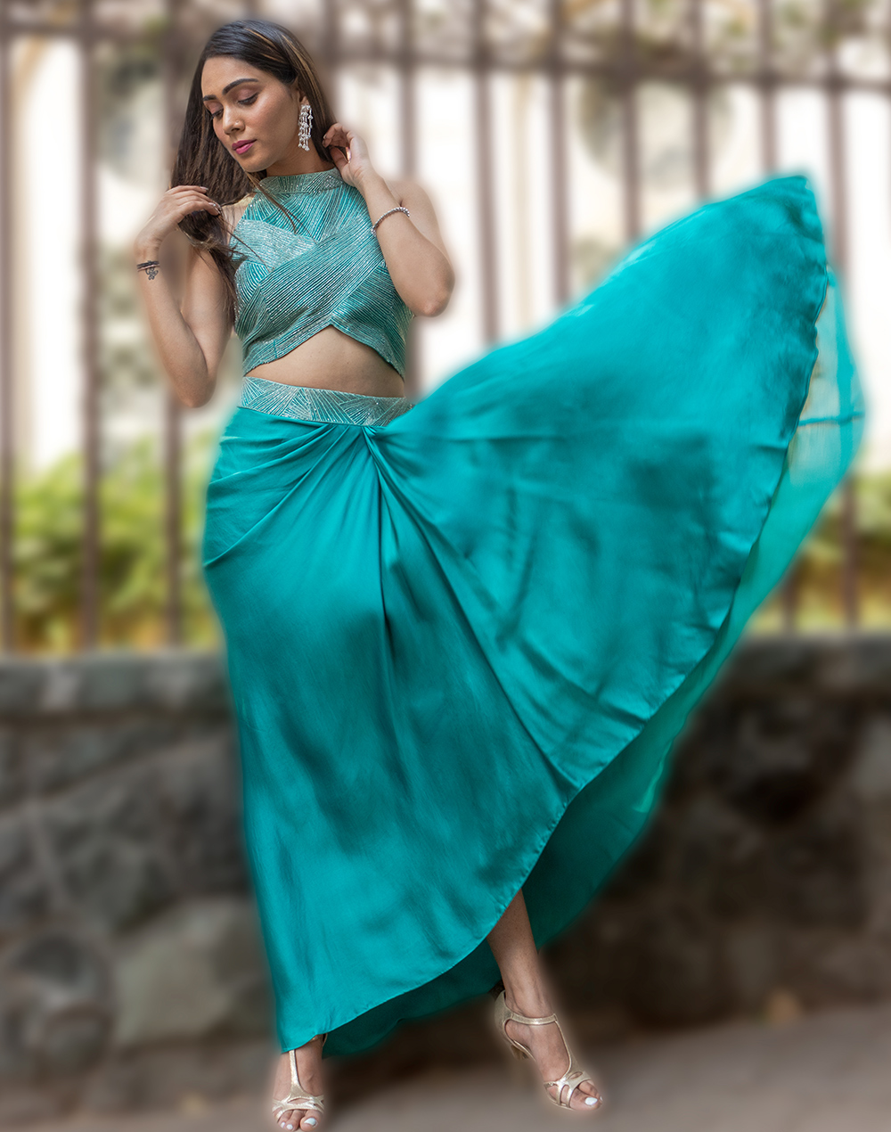 Turquoise Green Color The Marin Skirt Set