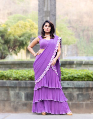 Rusty Purple Hand Embroidered Camille Saree