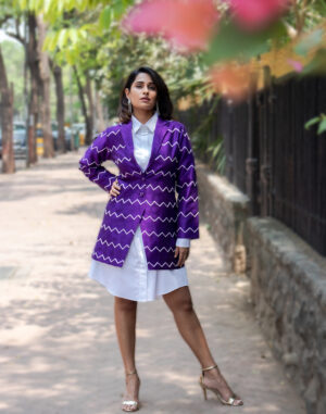 White Colored The Coco Shirt Dress With Royal Purple The Zac Blazer Jacket